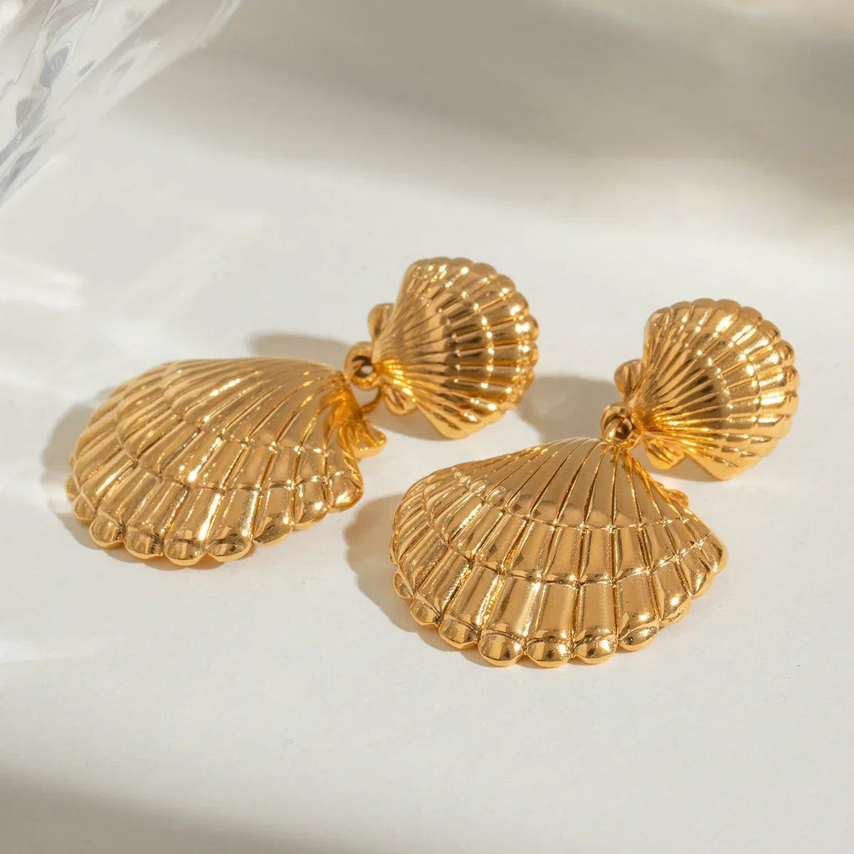 [AuraEcho]Sandy Gold Seashell Earrings