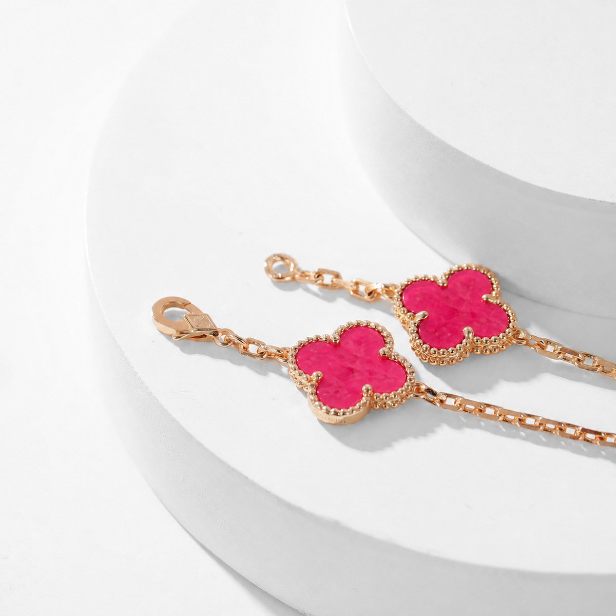 [AuraEcho]NEW CLOVER 10 MOTIFS PINK ENAMEL NECKLACE