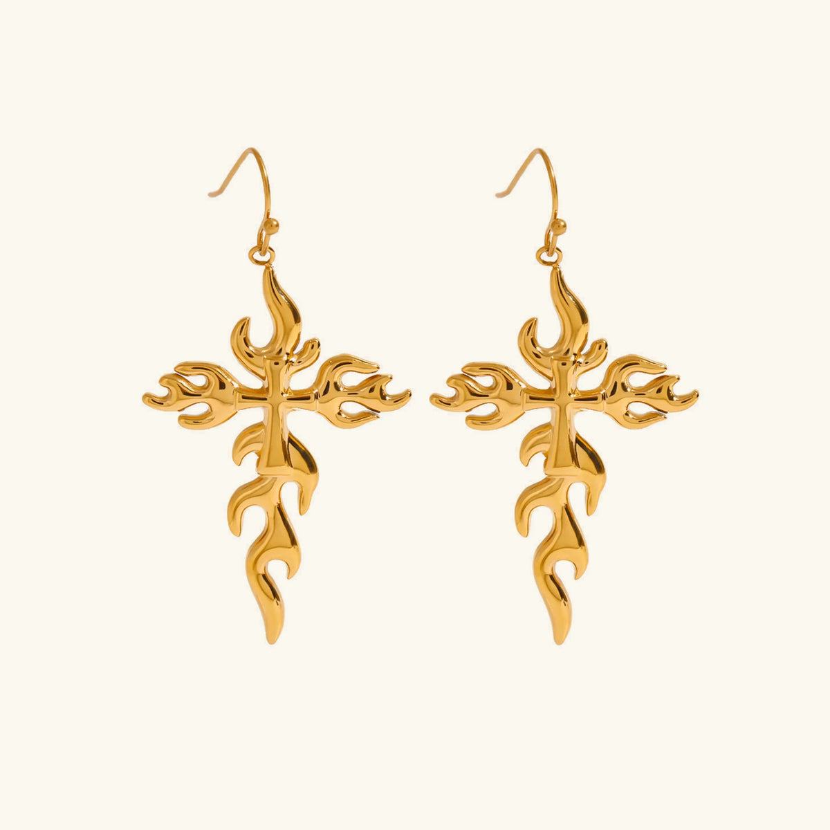[AuraEcho]Adrielle Branched Cross Gold Earrings