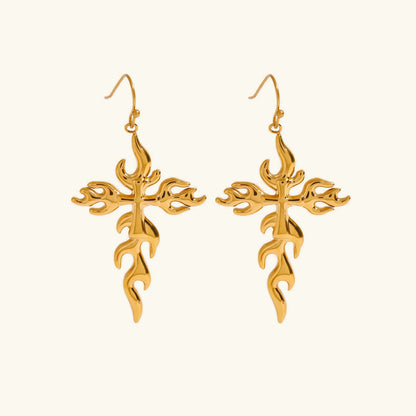 [AuraEcho]Adrielle Branched Cross Gold Earrings