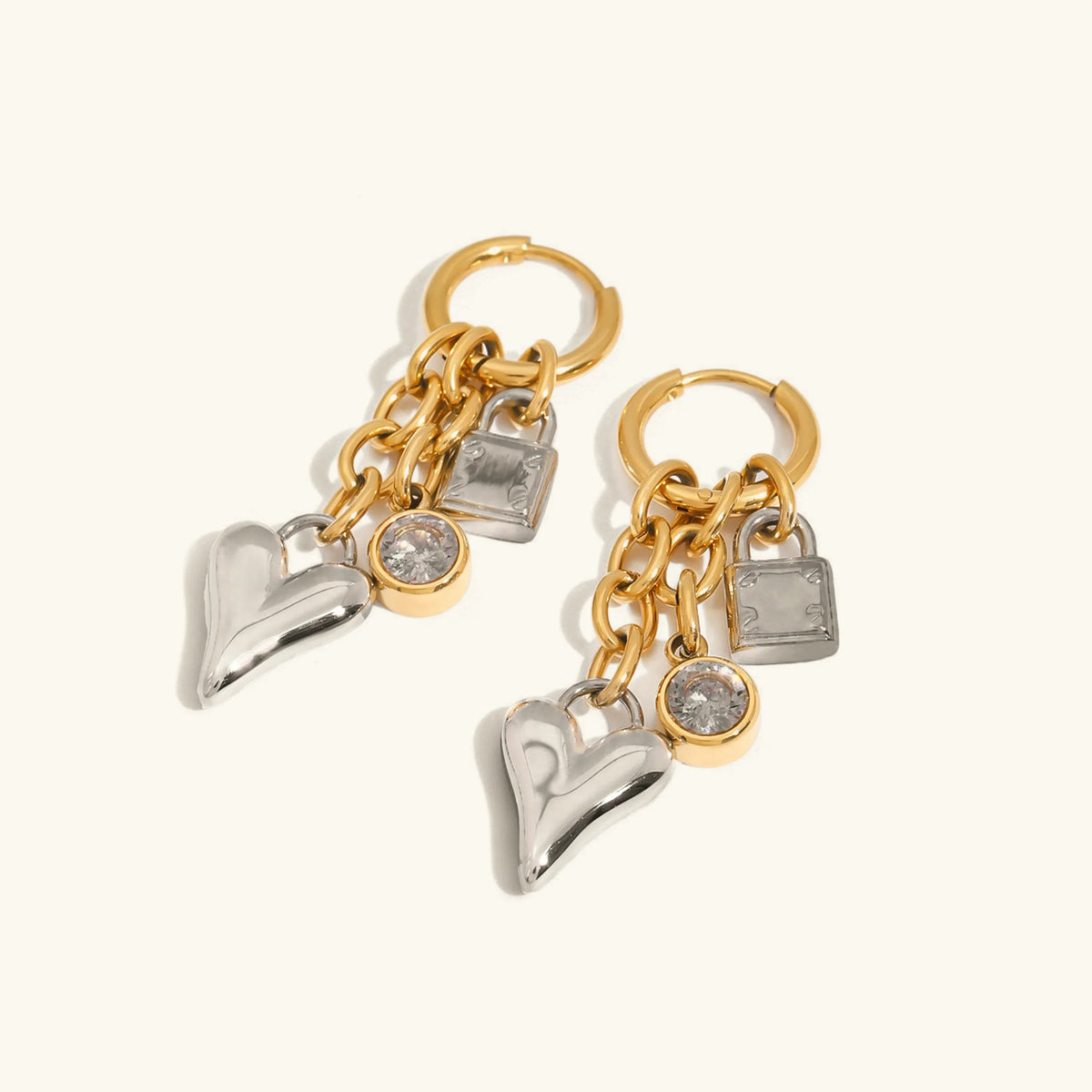 [AuraEcho]Sarah Heart & Lock Gold Earrings