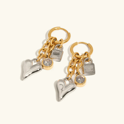 [AuraEcho]Sarah Heart & Lock Gold Earrings