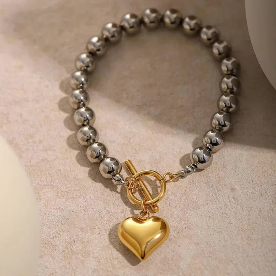 [AuraEcho]Alicia Chunky Bead Heart Bracelet