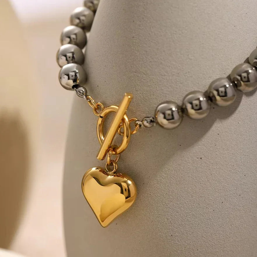 [AuraEcho]Alicia Chunky Bead Heart Bracelet