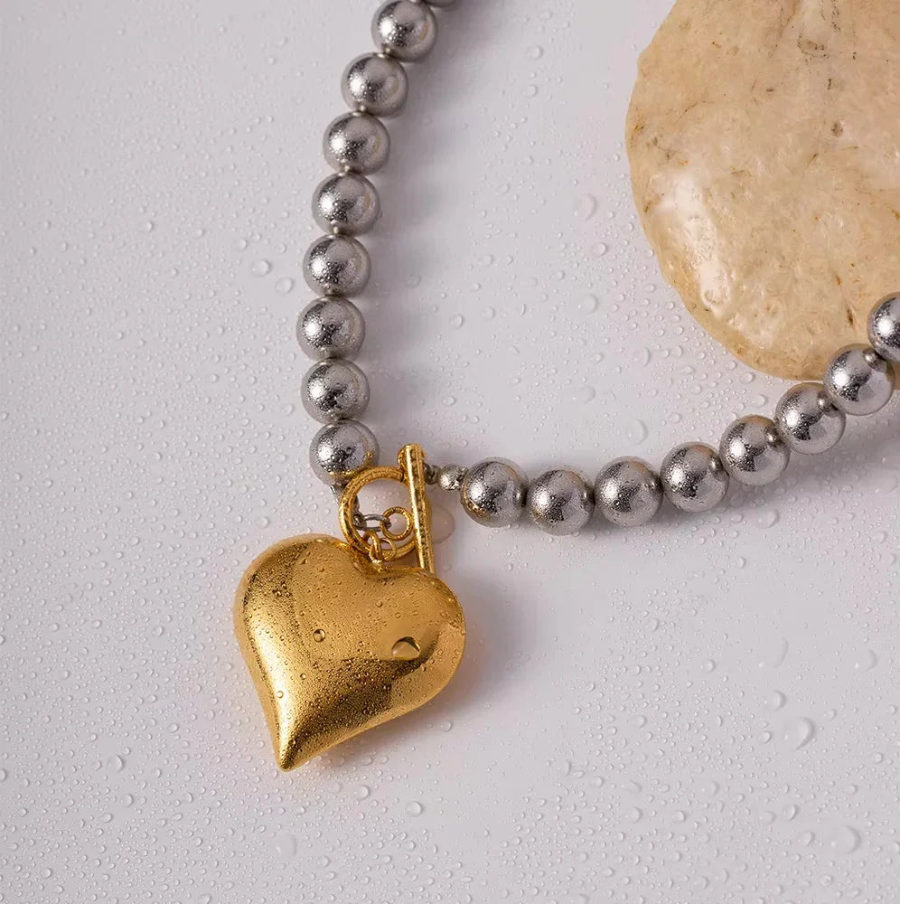 [AuraEcho]Alicia Chunky Bead Heart Pendant