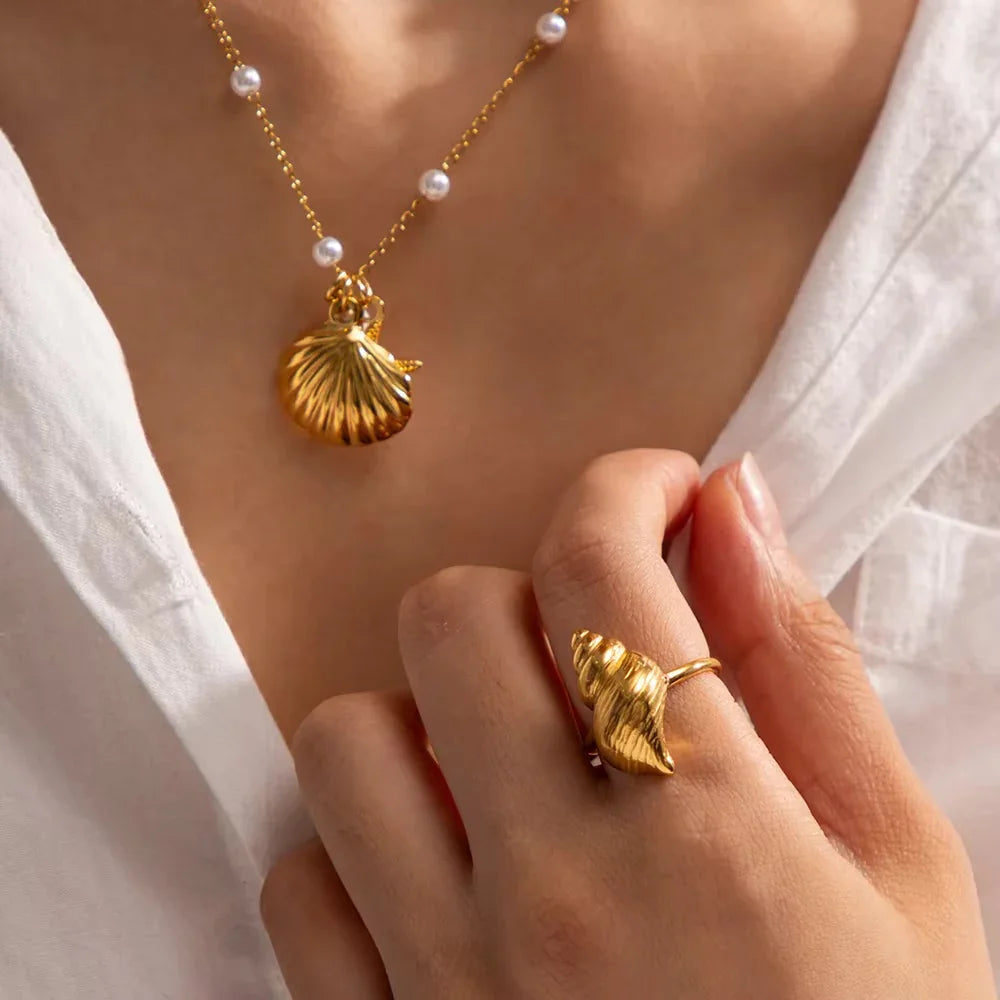 [AuraEcho]Ohana Sea Conch Gold Ring
