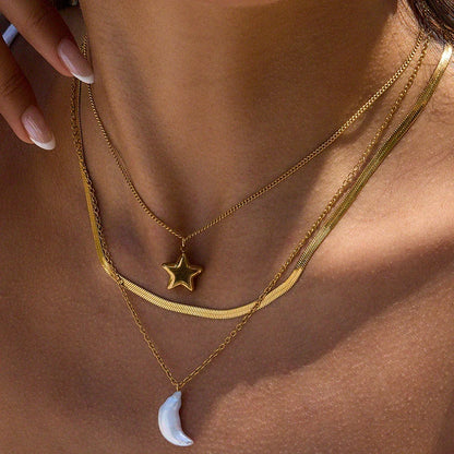 [AuraEcho]Cirra Sun & Moon Layered Gold Necklace