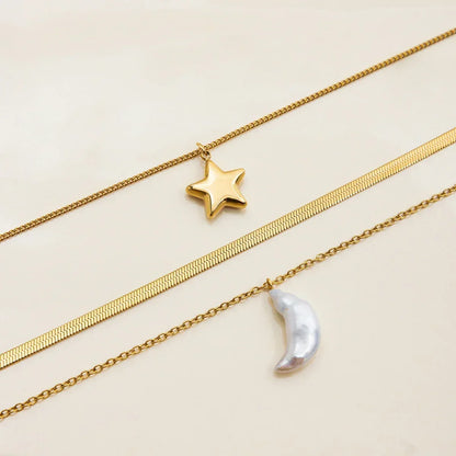 [AuraEcho]Cirra Sun & Moon Layered Gold Necklace