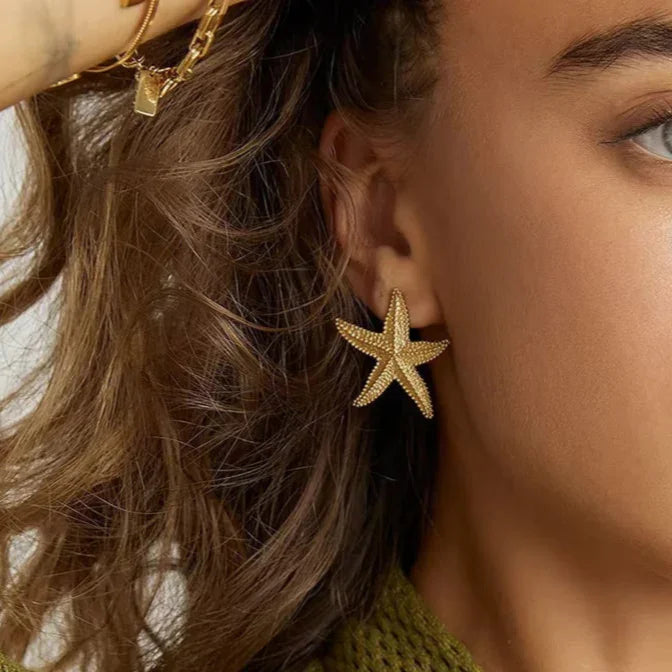 [AuraEcho]Serene Gold Starfish Earrings