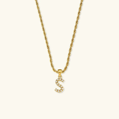 [AuraEcho]Elodie Initial Letter Pearl Necklace