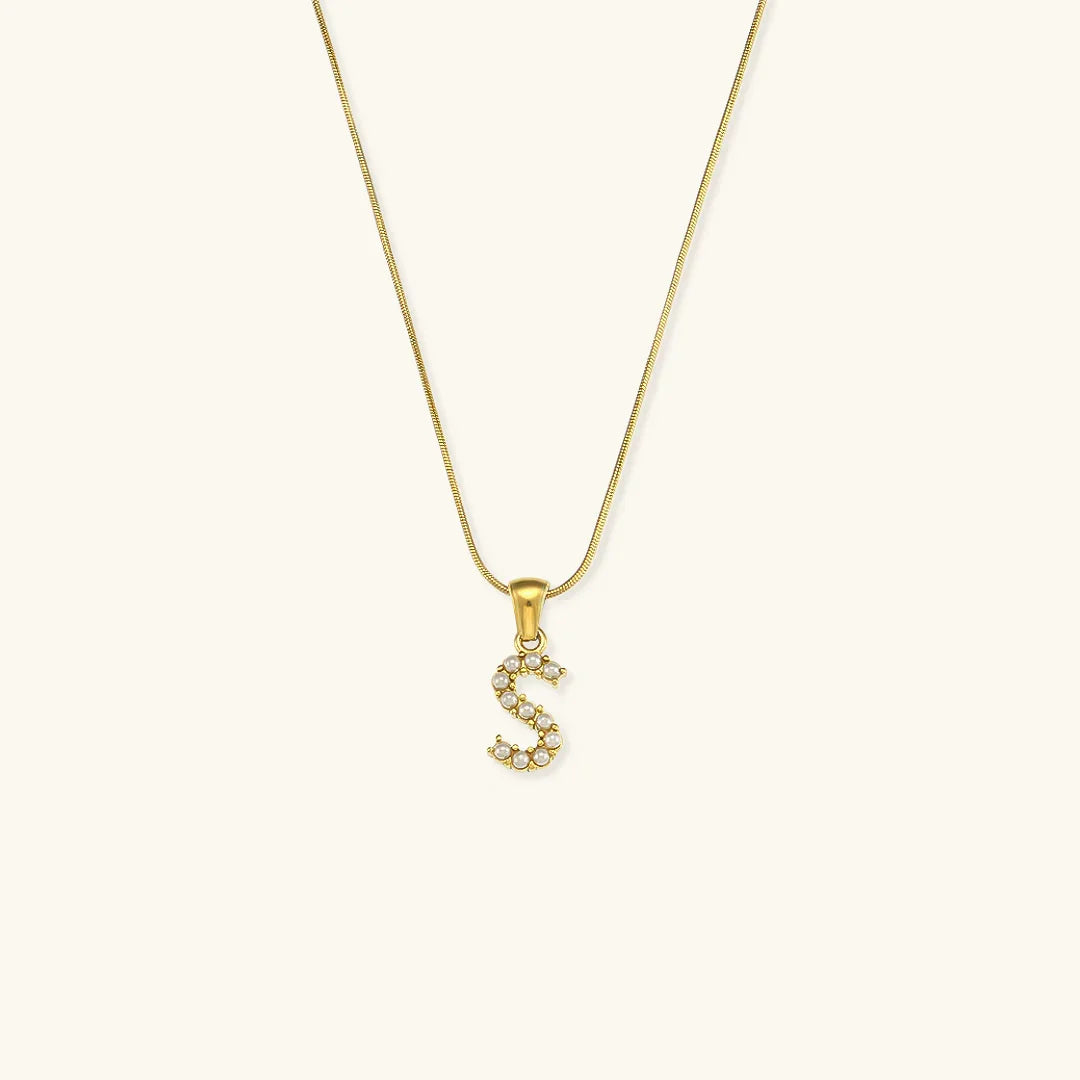 [AuraEcho]Augustine Initial Letter Pearl Necklace