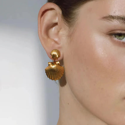 [AuraEcho]Sandy Gold Seashell Earrings