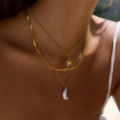 [AuraEcho]Cirra Sun & Moon Layered Gold Necklace