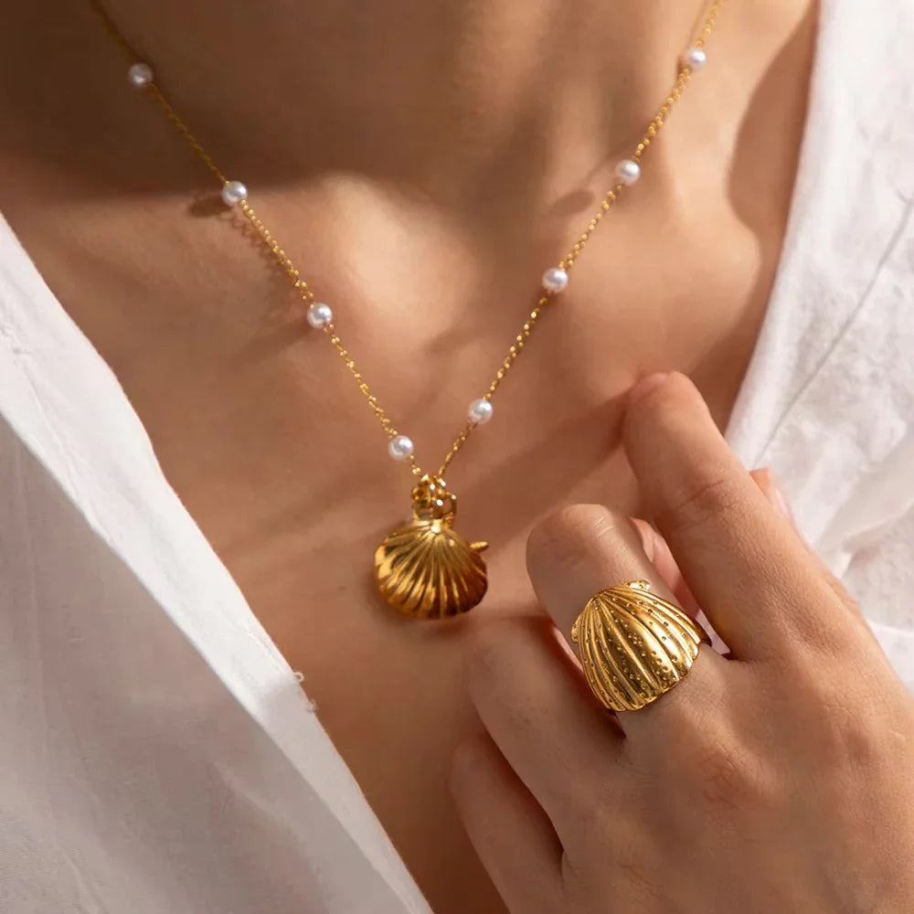 [AuraEcho]Aloha Gold Seashell Ring