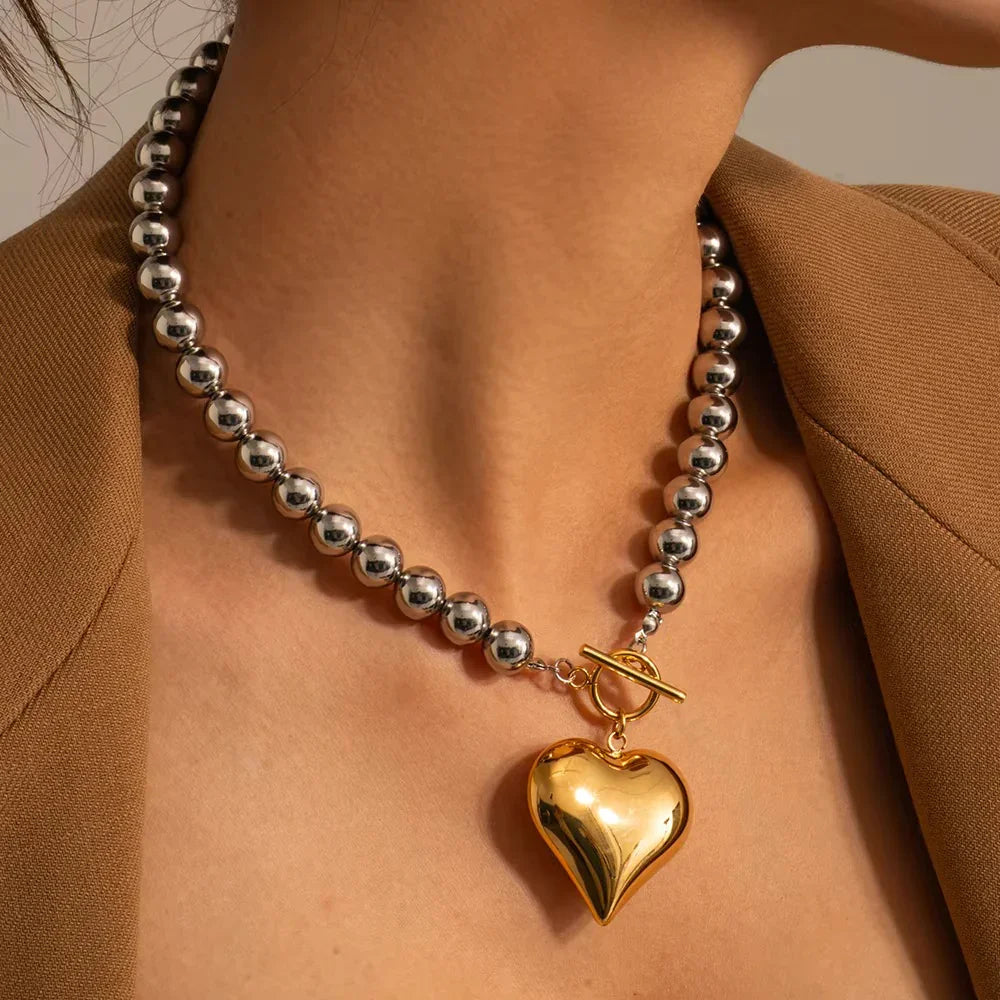 [AuraEcho]Alicia Chunky Bead Heart Pendant