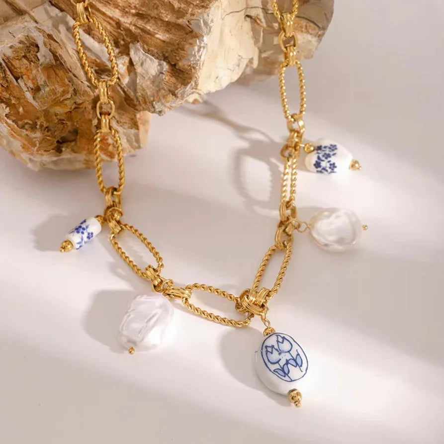 [AuraEcho]Cerulean Freshwater Pearl Necklace