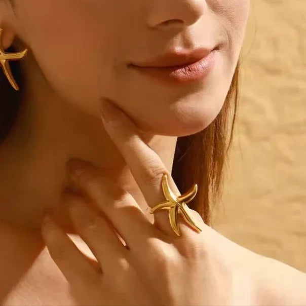 [AuraEcho]Oceanic Gold Starfish Ring