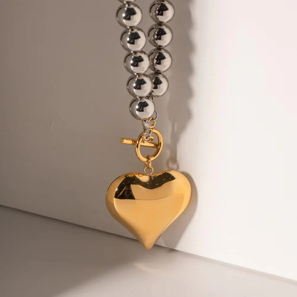 [AuraEcho]Alicia Chunky Bead Heart Pendant