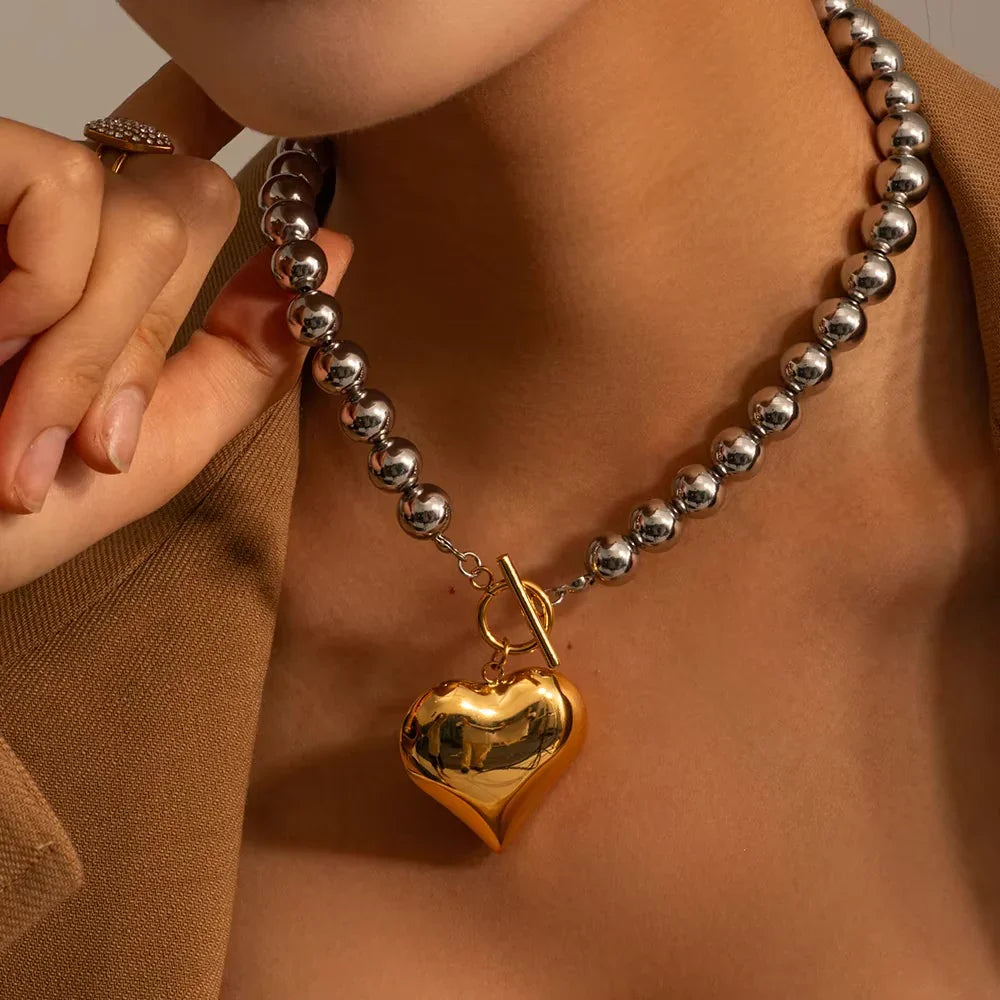 [AuraEcho]Alicia Chunky Bead Heart Pendant