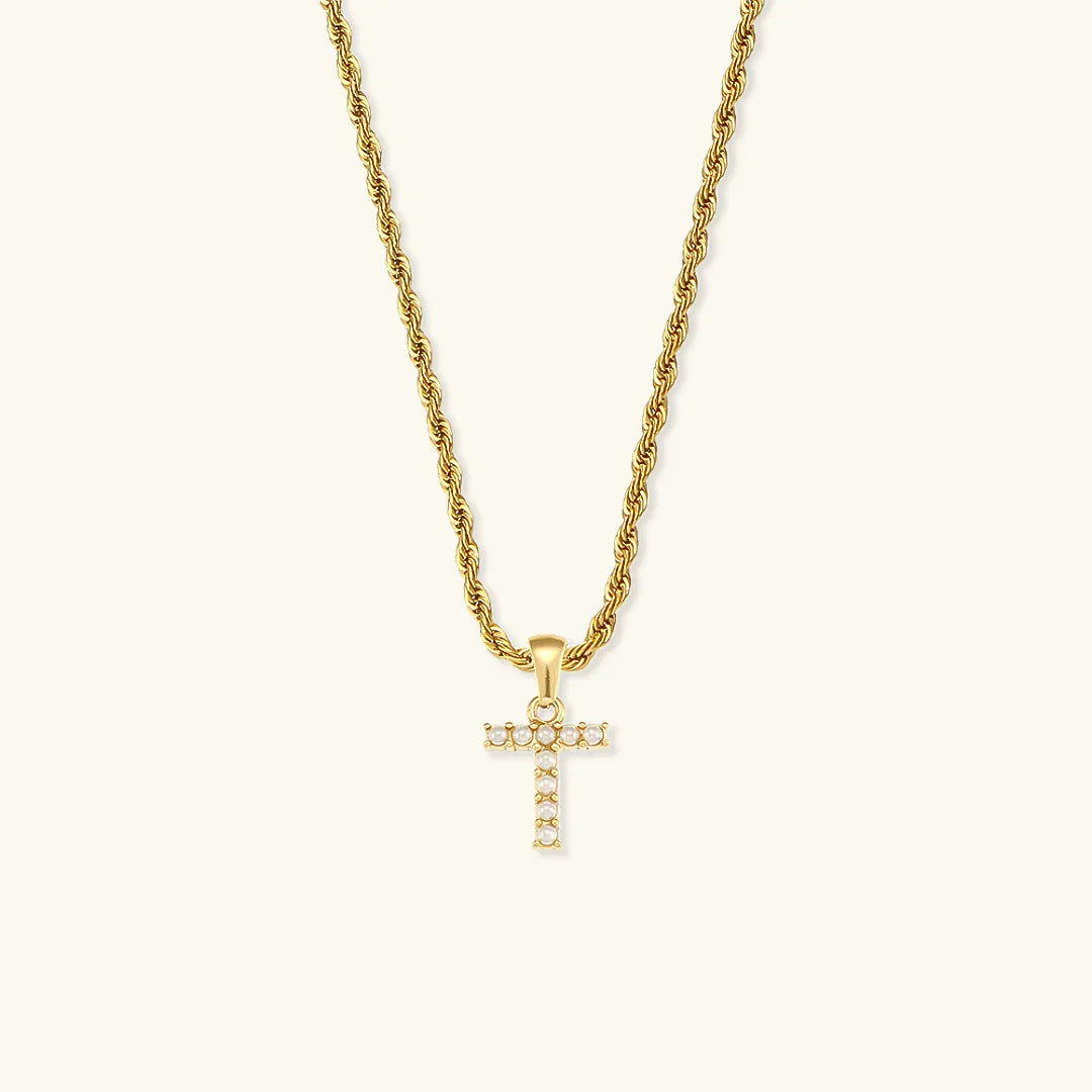 [AuraEcho]Elodie Initial Letter Pearl Necklace