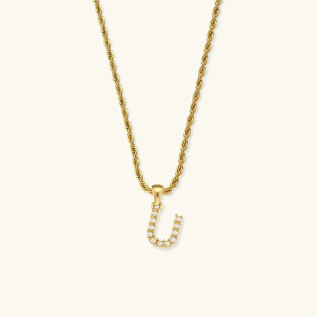 [AuraEcho]Elodie Initial Letter Pearl Necklace