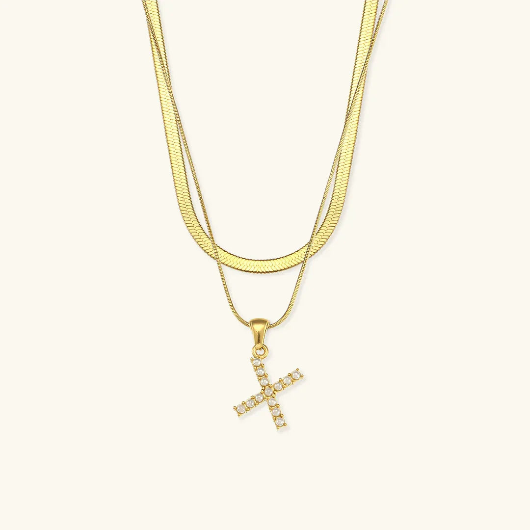 [AuraEcho]Fiona Layered Gold Initial Letter Necklace