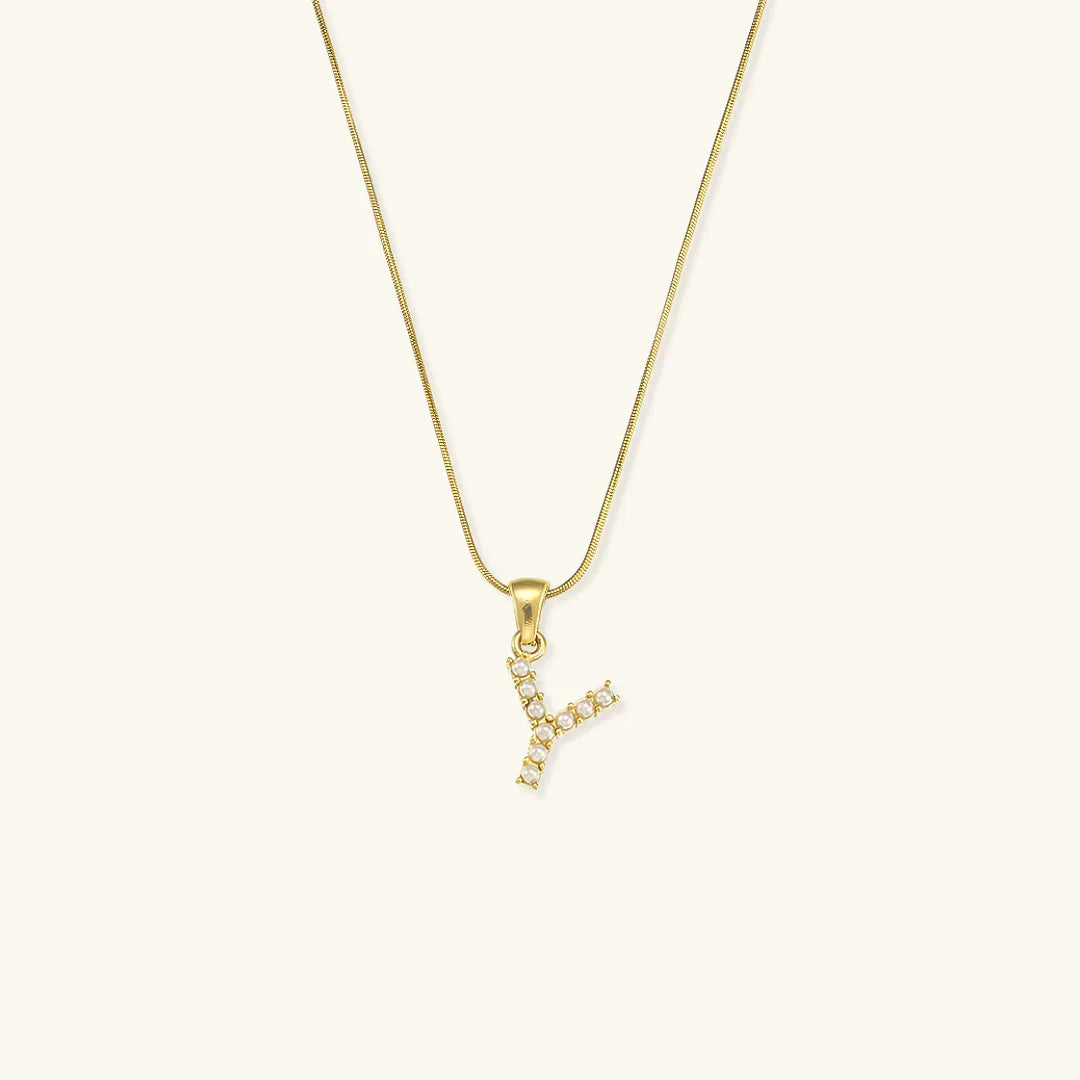 [AuraEcho]Augustine Initial Letter Pearl Necklace