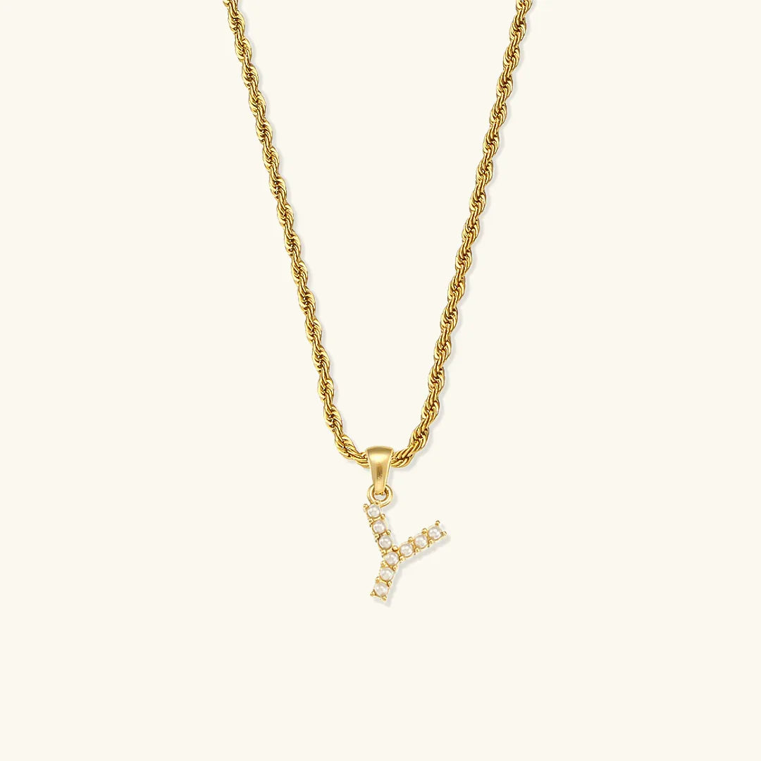 [AuraEcho]Elodie Initial Letter Pearl Necklace