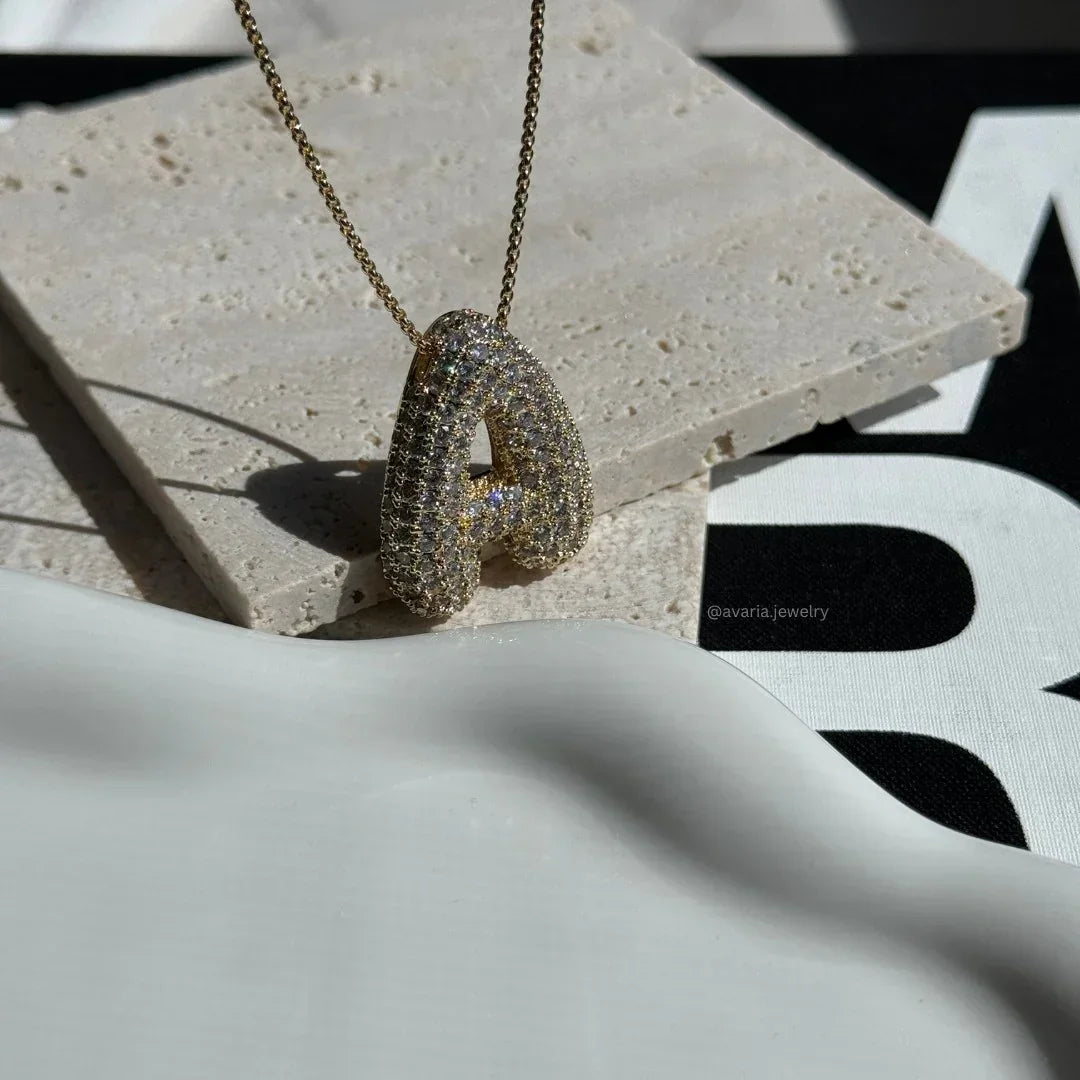 [AuraEcho]Bubble Initial Diamond Necklace