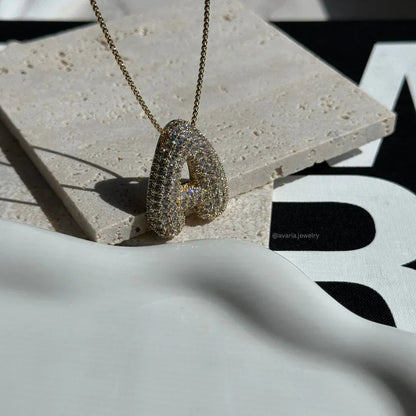 [AuraEcho]Bubble Initial Diamond Necklace