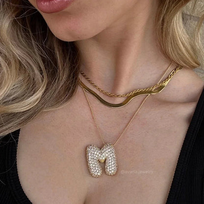 [AuraEcho]Bubble Initial Diamond Necklace
