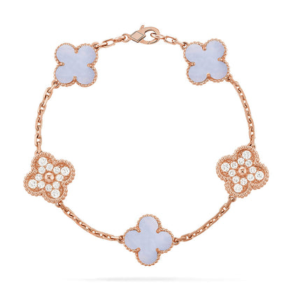 [AuraEcho] CLOVER 5 MOTIF PURPLE CHALCEDONY BRACELET COLLECTION