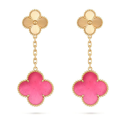 [AuraEcho]NEW CLOVER 2 MOTIF PINK ENAMEL EARRINGS
