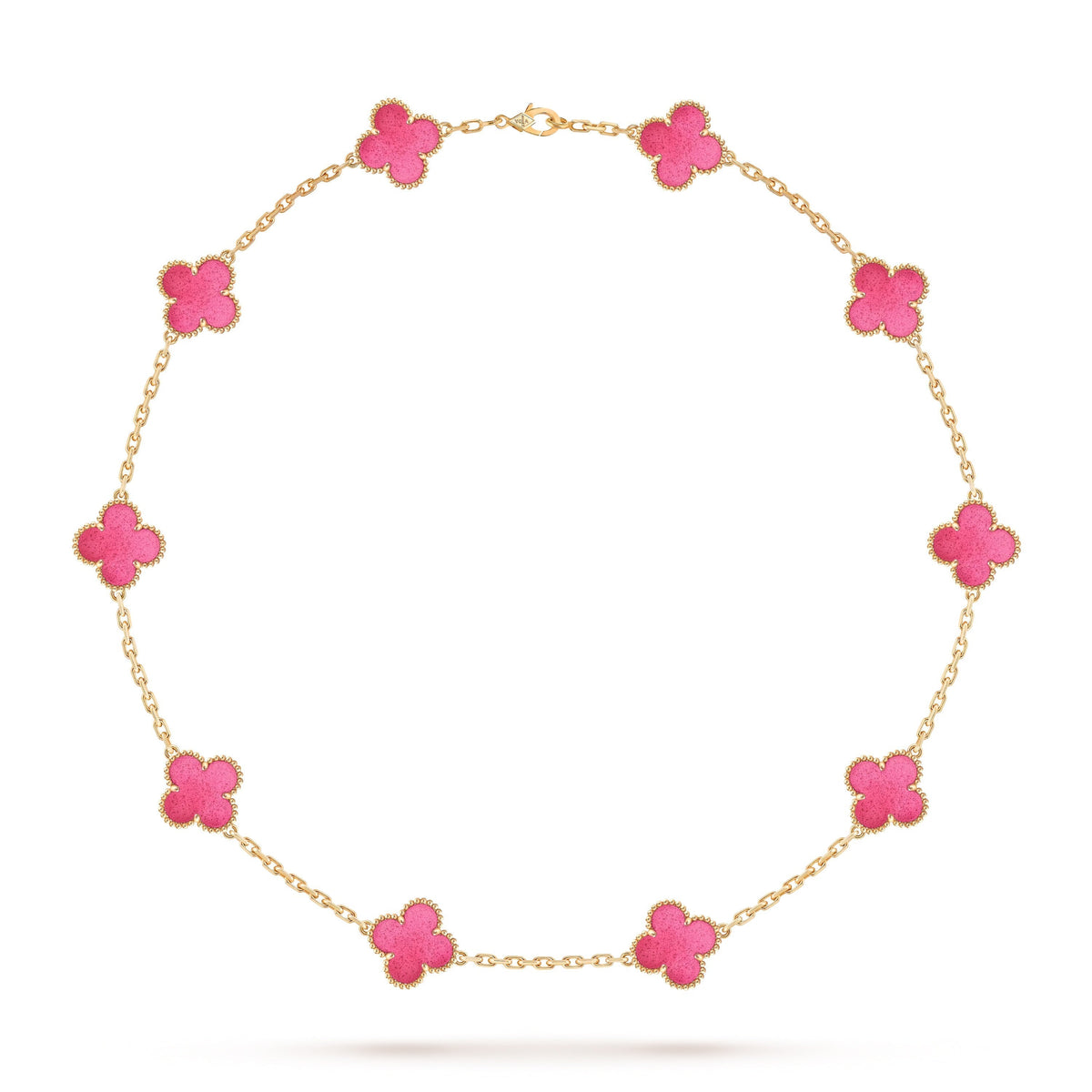 [AuraEcho]NEW CLOVER 10 MOTIFS PINK ENAMEL NECKLACE