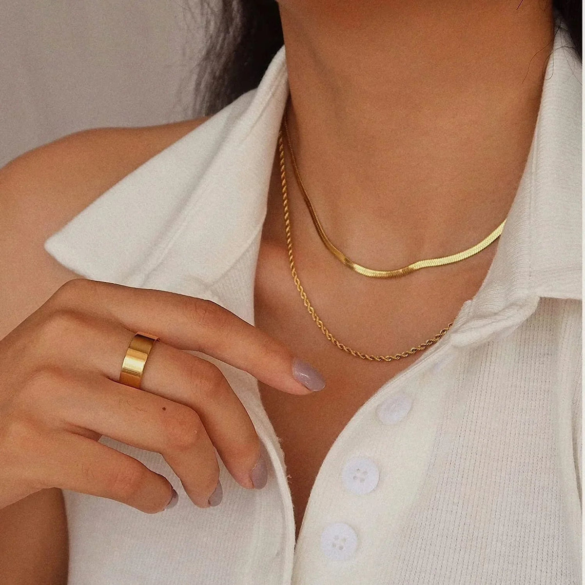 [AuraEcho]Hailey Layered Gold Chain Necklace