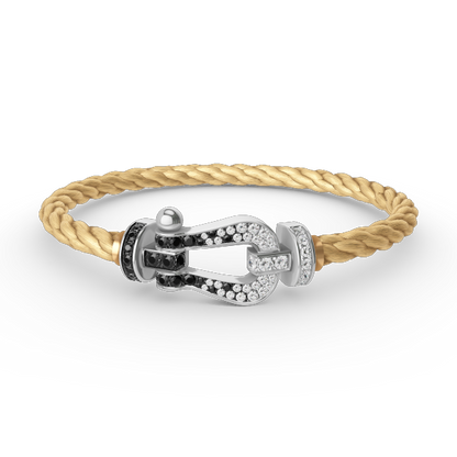 [AuraEcho]FORCE LARGE HORSESHOE BLACK WHITE DIAMOND BRACELET SILVER