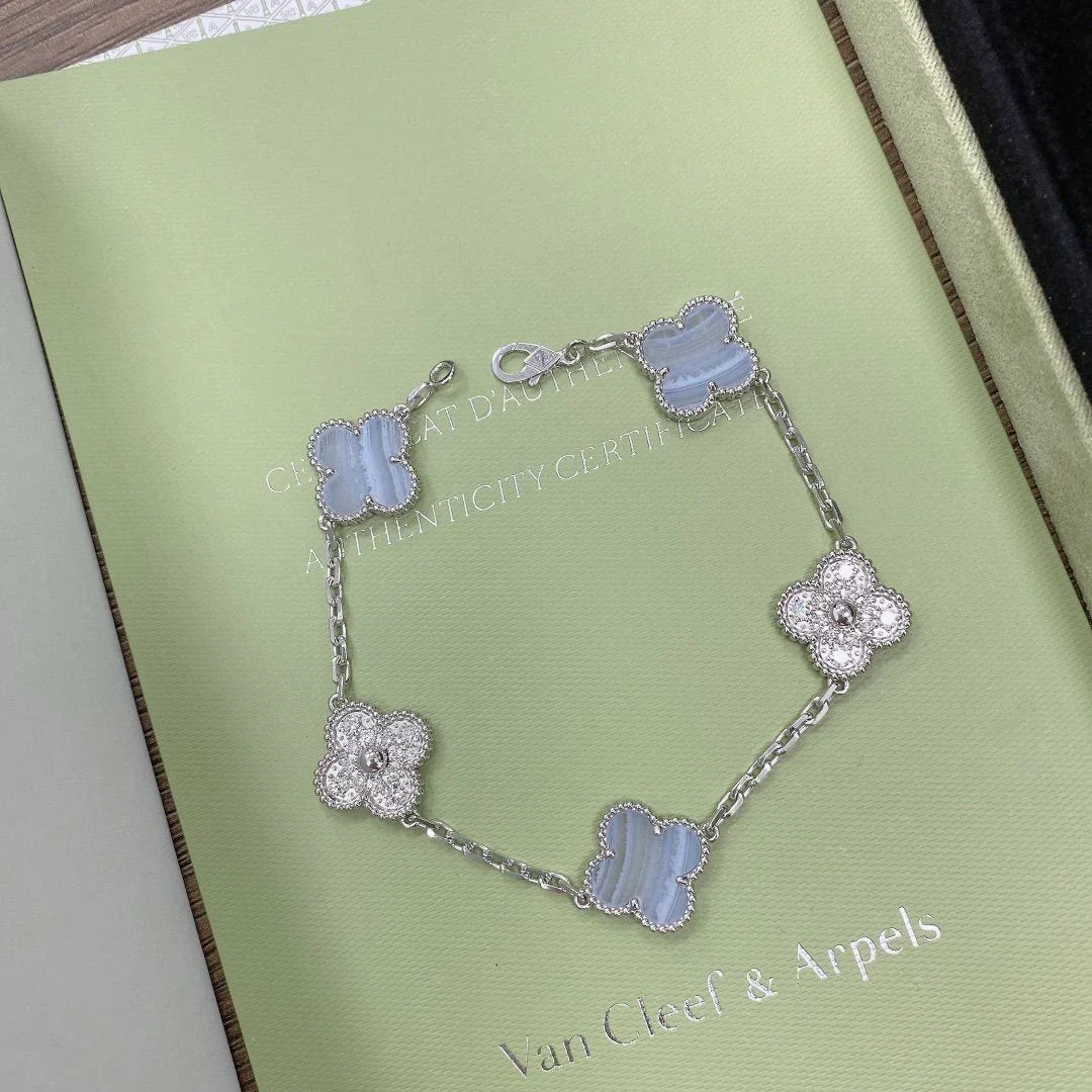 [AuraEcho] CLOVER 5 MOTIF PURPLE CHALCEDONY BRACELET COLLECTION