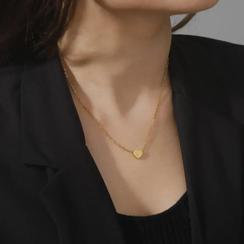 [AuraEcho]Heart Initial Gold Necklace