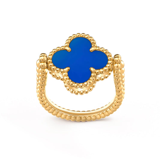 [AuraEcho]CLOVER RIVERSIBLE BLUE AGATE RING