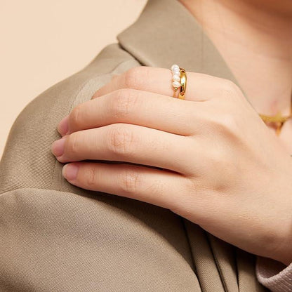 [AuraEcho]Magnolia Freshwater Pearl Gold Ring
