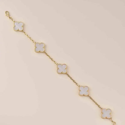 [AuraEcho]CLOVER WHITE PEARL MOP 5 MOTIF BRACELET COLLECTION