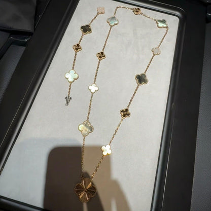 [AuraEcho]DETACHABLE CLOVER 15(11+4) FLOWER ROSE GOLD NECKLACE SET