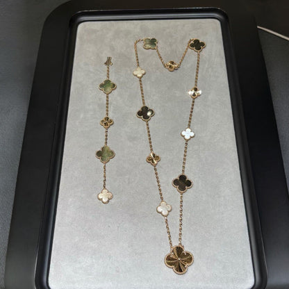 [AuraEcho]DETACHABLE CLOVER 15(11+4) FLOWER ROSE GOLD NECKLACE SET