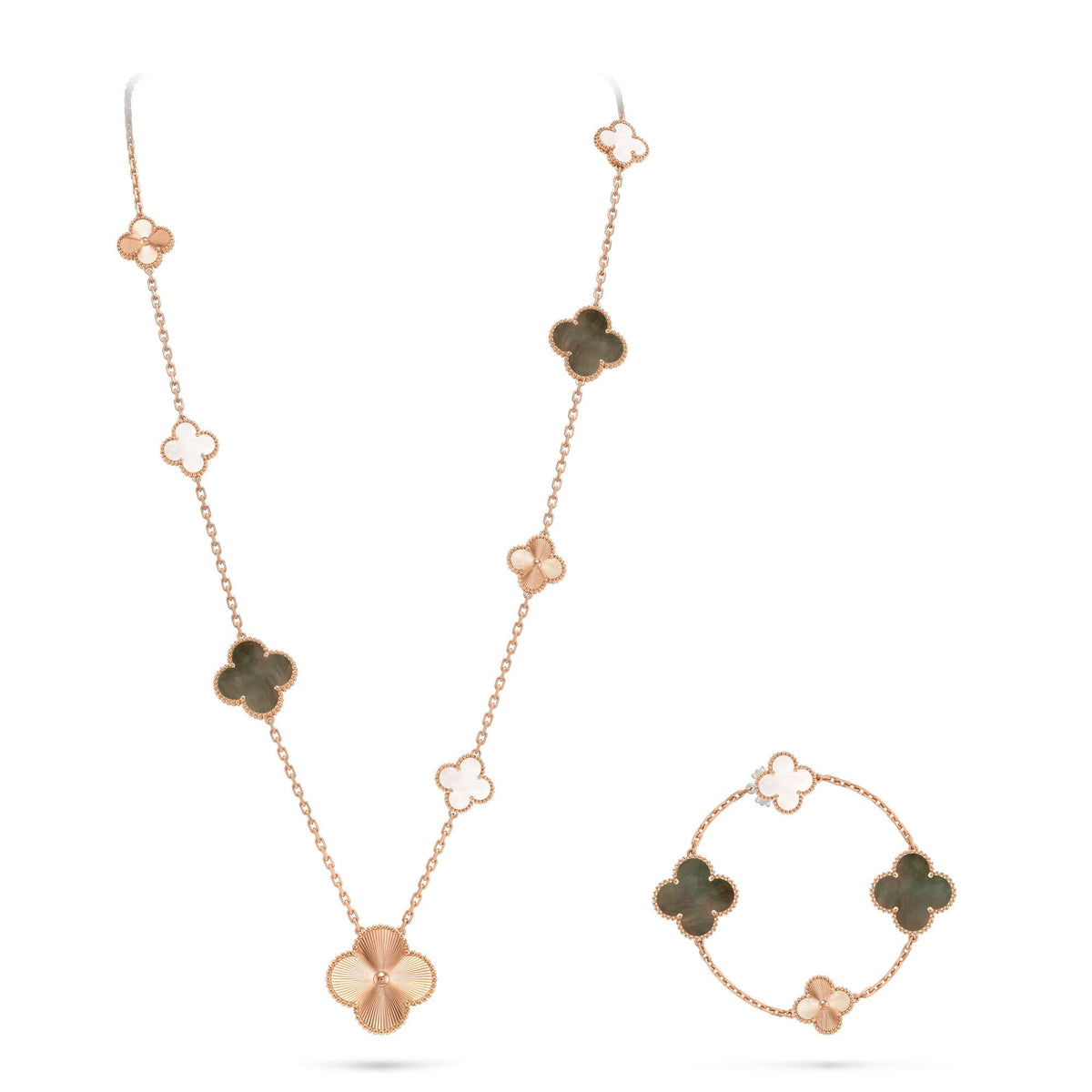 [AuraEcho]DETACHABLE CLOVER 15(11+4) FLOWER ROSE GOLD NECKLACE SET