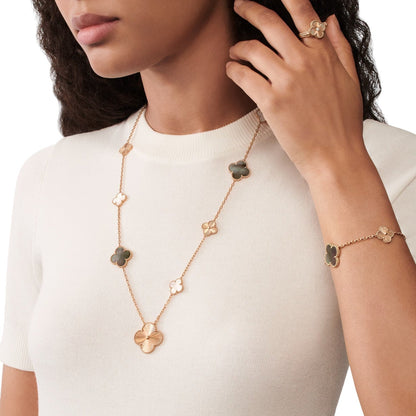 [AuraEcho]DETACHABLE CLOVER 15(11+4) FLOWER ROSE GOLD NECKLACE SET
