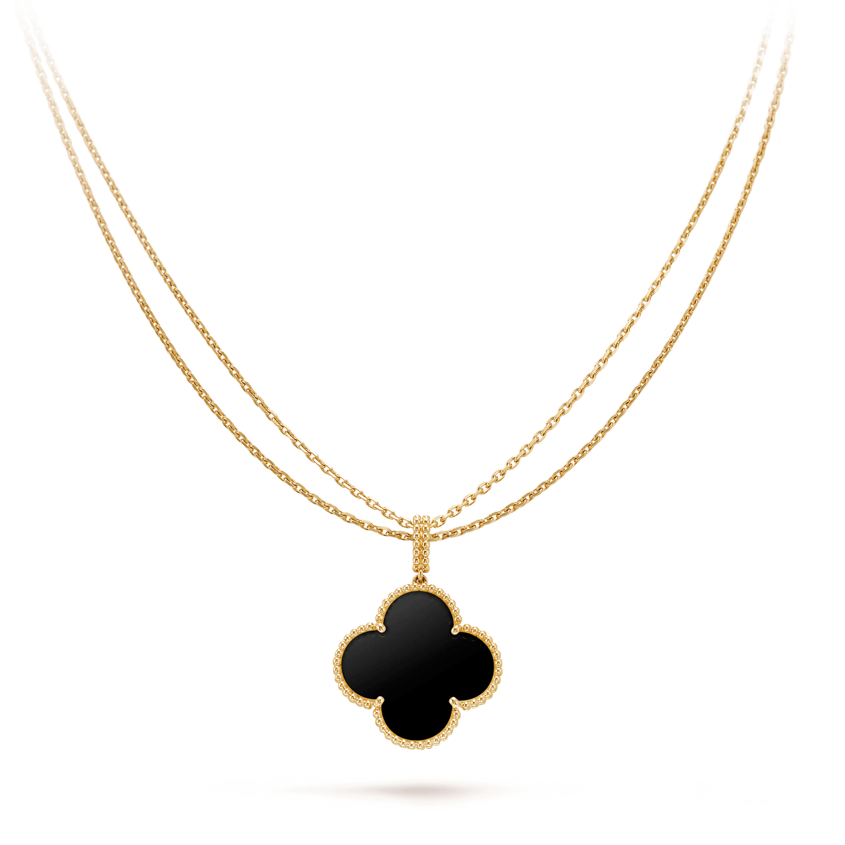 [AuraEcho]CLOVER 25MM GOLD ONYX BIG CLOVER NECKLACE